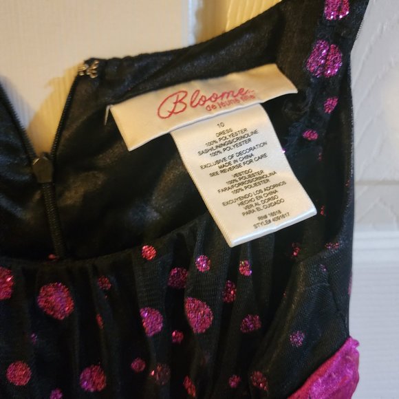 Girls Size 10 Black Dress with Pink Polka Dots by Bloome de Jeune Fille - Picture 4 of 6